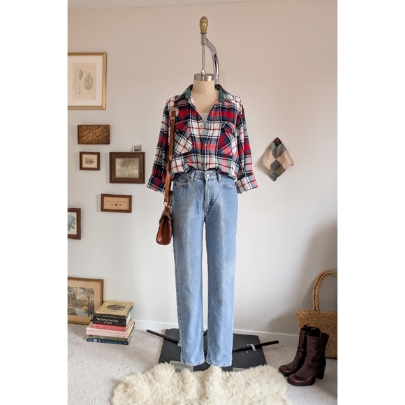 Vintage Flannel Plaid Cotton Unisex Button Down Shirt - Picture 14 of 16